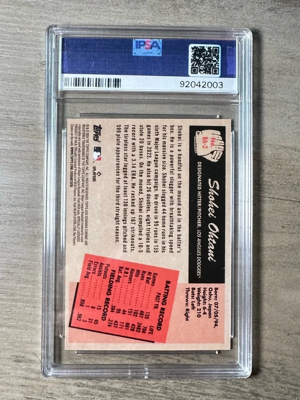 Shohei Ohtani 2024 Bowman 1955 Anime #BA2 Novelty Baseball Card Graded GEM MT 10